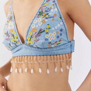 Urban Outfitters Light Blue Embellished Denim Bralette
